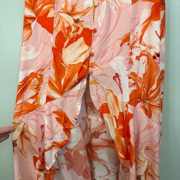 Abel the Label Maxi Sundress S Pink Floral Lola Front Slit Button Up V-Neck NWT - Picture 6 of 10